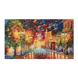 Tablou pictat manual - La ceas de seara, la lumina felinarelor - 120x70cm ulei pe panza de in, cutit efect 3D, Spectaculos!