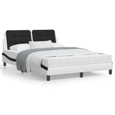 vidaXL Cadru de pat cu tăblie, alb/negru, 120x200 cm, piele ecologică foto
