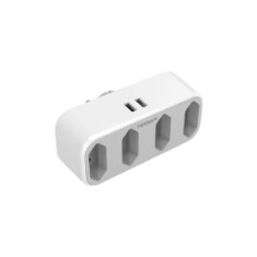 Priza cu 4 iesiri si 2 porturi USB Tessan, 12.3 x 5.5 x 7.8 cm, plastic, alb