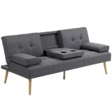 HOMCOM Canapea Extensibilă cu 3 Locuri, 2 Cotiere Detașabile, Covoraș Antiderapant și Imitație In și Lemn, 181x77x72 cm, Gri &Icirc;nchis | Aosom Romania
