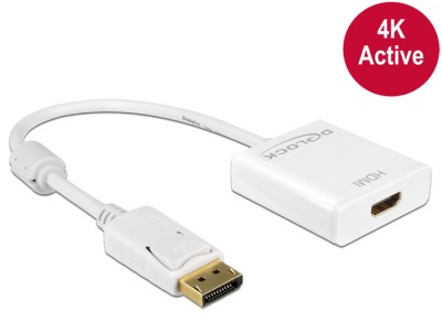 ADAPTER DISPLAYPORT 1.2 STECKER &amp;gt; HDMI BUCHSE 4K AKTIV WEI&amp;szlig; 62608 DELOCK foto