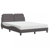 Cumpara ieftin Pat cu saltea, Zadar, gri, 140x200 cm, piele ecologica