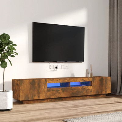 vidaXL Set dulapuri TV cu LED, 2 piese, stejar fumuriu, lemn prelucrat foto