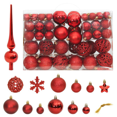 vidaXL Set globuri de Crăciun 111 buc., roșu, polistiren foto