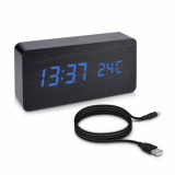 Ceas digital din lemn cu alarma, umiditate, temperatura, 38878, Kwmobile
