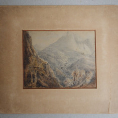 Bernhard Smith "Peisaj de munte" acuarela 1877
