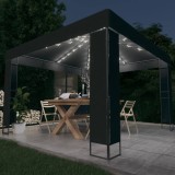 VidaXL Pavilion cu acoperiș dublu &amp; lumini LED, antracit, 3x3 m