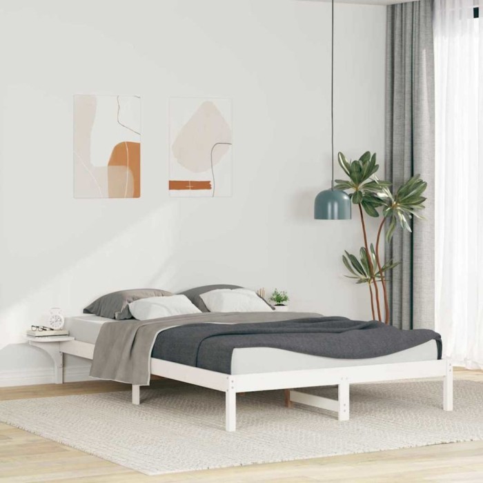 vidaXL Cadru de pat cu mese laterale Alb 140 x 220 cm 873248