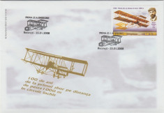 2008 Romania, FDC Aviatie 100 ani primul zbor in circuit inchis LP 1793 prima zi foto