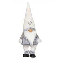 Figurină Decorativă Gnome, Model Crăciun, Pulover Gri, Căciulă Albă, 70 cm
