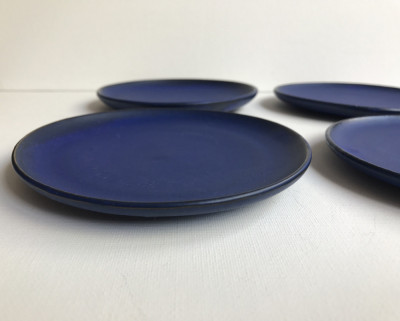 Set 4 farfurioare ceramica albastra handmade foto