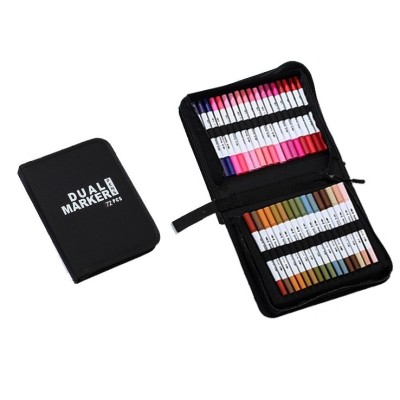 Set Carioci pe Baza de Apa, Cyrax, 2 in 1, pentru Pictura, Caligrafie, 72 Culori, Penar Negru, Corp Carioca Alb, 24.5 x 18.5 x 5 cm, Multicolor foto