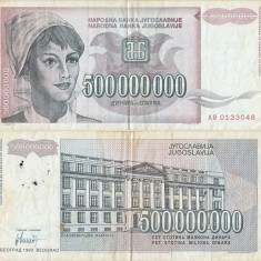 1993, 500.000.000 dinara (P-125a) - Iugoslavia!