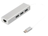 Hub USB 3.0 DIGITUS gri cu 3 porturi USB A și RJ45