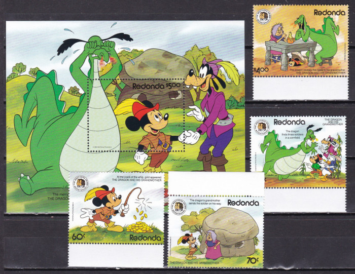 Redonda 1985 Disney Fratii Grimm serie + bloc MNH