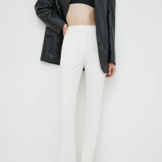BOSS pantaloni femei, culoarea alb, drept, high waist 50519599