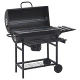 Gossi gratar tip butoi cu roti si rafturi, negru, 115x85x95 cm, otel