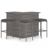 vidaXL Set mobilier bar de grădină, cu perne, 4 piese, gri, poliratan