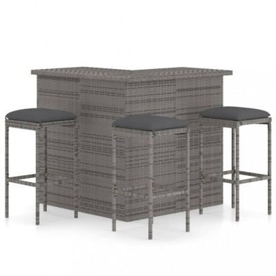 vidaXL Set mobilier bar de grădină, cu perne, 4 piese, gri, poliratan foto