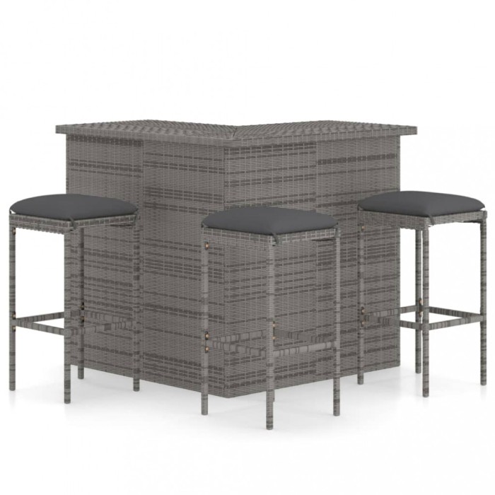 vidaXL Set mobilier bar de grădină, cu perne, 4 piese, gri, poliratan