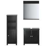 Set mobilier baie, 3 piese, &bdquo;BERG&rdquo; , negru, lemn masiv de pin