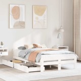 VidaXL Cadru de pat fără saltea, alb, 135x190 cm, lemn masiv de pin