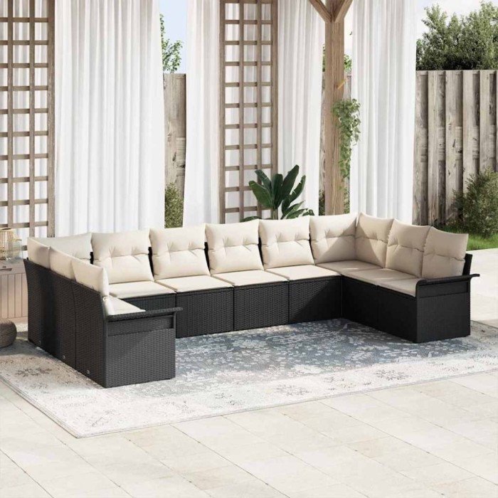 vidaXL Set de canapele pentru grădină 10 pcs Negru Rattan poli 3345537