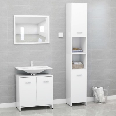 vidaXL Set mobilier de baie, 3 piese, alb, lemn prelucrat foto