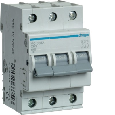 Siguranta automata 63A 3P Curba C 6ka Hager MC363A foto