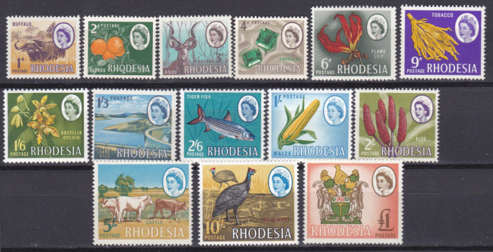 DB1 Fauna Africana Flora Pasari Pesti Uzuale 1966 Rhodesia 14 v. MNH