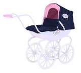 Carucior retro pentru papusi, Knorr Toys Classic, copertina reglabila, 80 x 31 x 71 cm, Navy Blue Rose Princess