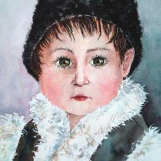 Acuarela portret de copil in straie taranesti -tablouri tablou picturi