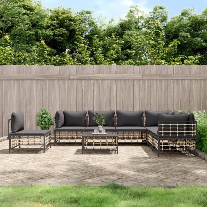 vidaXL Set mobilier de grădină cu perne, 8 piese, antracit, poliratan 3186769