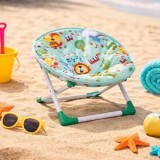 Scaun fotoliu pliabil pentru copii, verde menta, cu animalute, 46x34,5x33,5 cm, CMCLASS