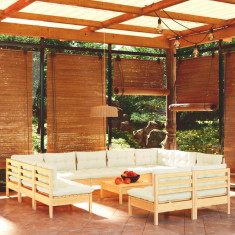 Set mobilier gradina cu perne crem, 12 piese, lemn masiv de pin GartenMobel Dekor