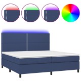 Cumpara ieftin Pat cu arcuri, saltea si LED, albastru, 200x200 cm, textil
