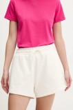 Hugo Blue pantaloni scurti din bumbac femei, culoarea alb, neted, high waist, 50537101