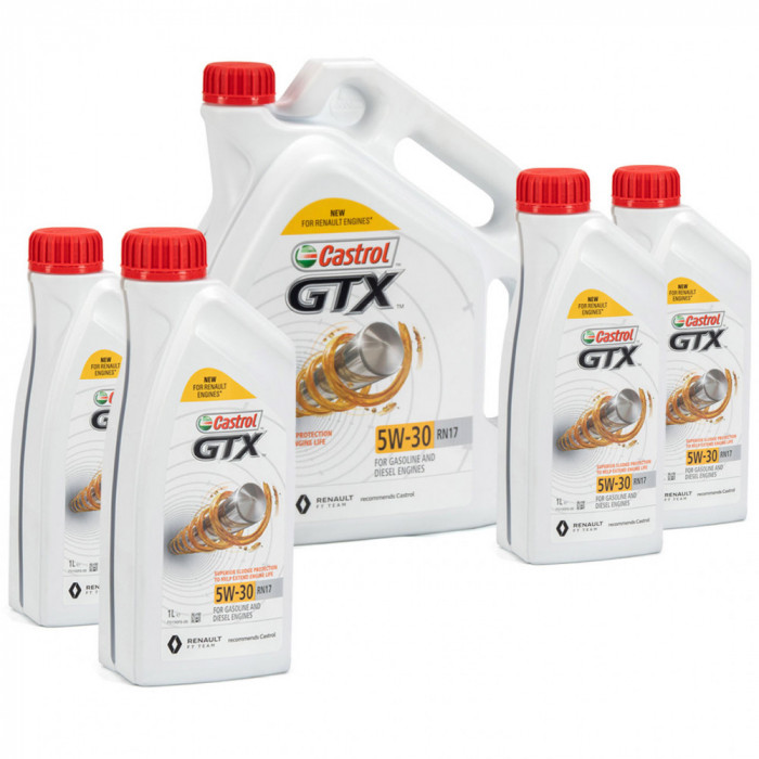 Set Ulei Motor Castrol GTX 5W-30 RN17 ACEA C3 Renault 5L 15CC30 + 4 Buc Ulei Motor Castrol GTX 5W-30 RN17 1L 15CC2F