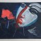 Chip de femeie - pictura originala pe carton negru, lucrare semnata 50x30cm