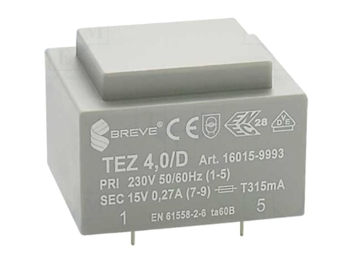Transformator &icirc;ncapsulat 230V 15V 4VA PCB