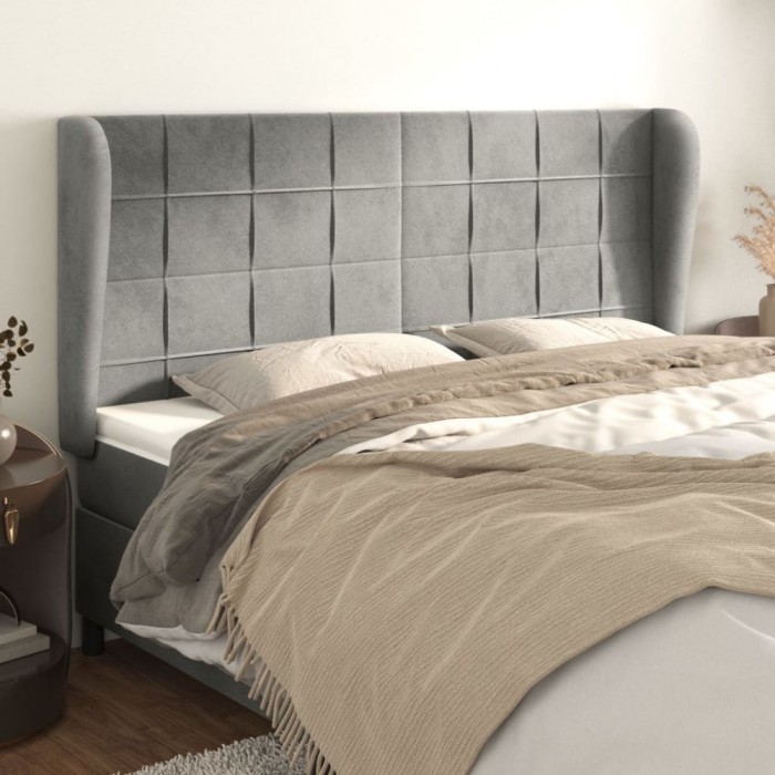 vidaXL Tăblie de pat cu aripioare gri deschis 183x23x118/128cm catifea 3118016