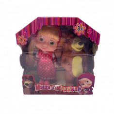 Set Papusi Masha si Ursul, Masha cu Scufita rosie cu Buline Albe , Ursul, Plastic, 15 cm