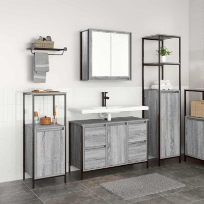 vidaXL Set mobilier baie 3 piese lemn prelucrat gri sonoma foto