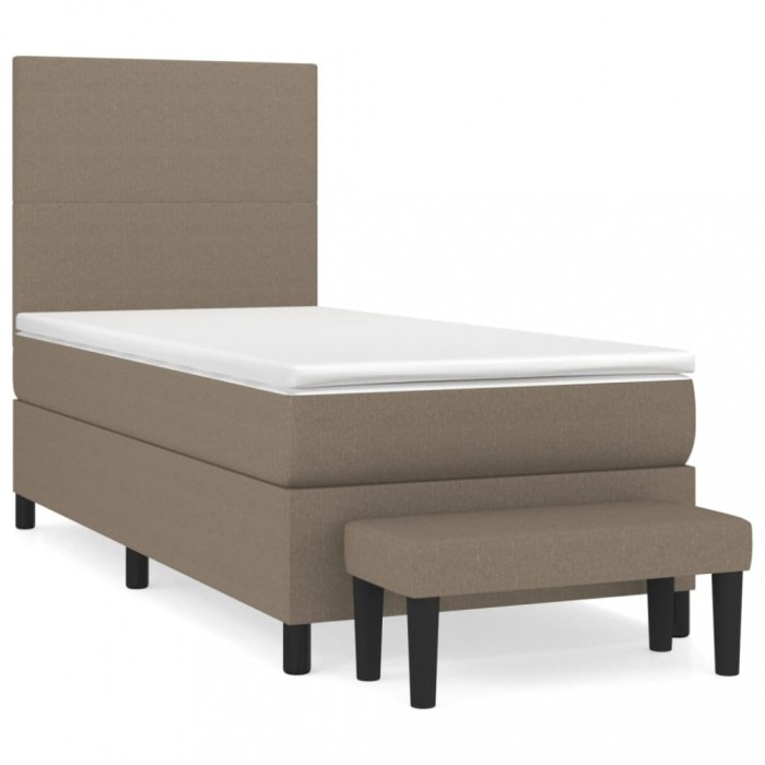 Pat box spring cu saltea, gri taupe, 90x190 cm, textil