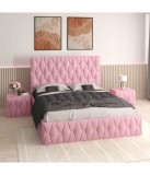 Pat Tapitat Eric Roz + Saltea Lux Ortopedica + Noptiere Tapitate 180x200cm