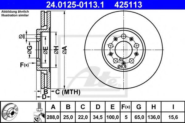 Disc frana SKODA OCTAVIA I (1U2) (1996 - 2010) ATE 24.0125-0113.1