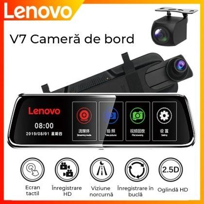 Oglinda cu camera DVR Lenovo V7 ecran de 9..66 inch 1080 fata 1080p spate Wifi Blind Spot Adas CarStore Technology