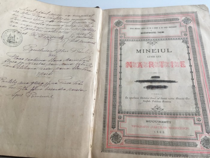 MINEIUL LUNEI MARTIE 1893 TIPARIT IN ZILELE REGELUI CAROL I CU APROBAREA SF. SINOD AL BOR. COMPLET ! FORMAT MARE 31 X 22 CM., COPERTI ORIGINALE