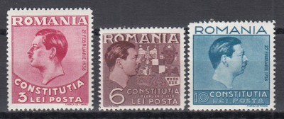 ROMANIA 1938 LP 124 CONSTITUTIA SERIE SARNIERA foto