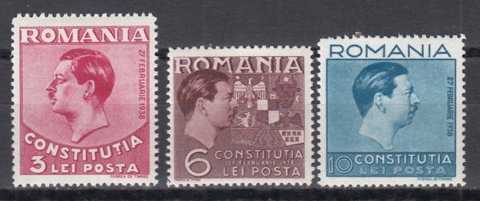ROMANIA 1938 LP 124 CONSTITUTIA SERIE SARNIERA
